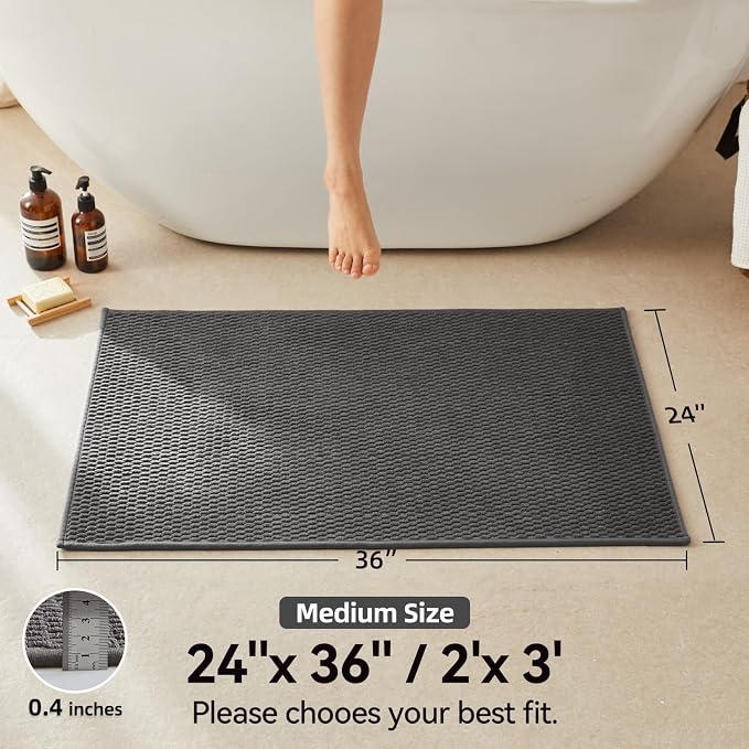 Triohero Bathroom Rugs Non Slip Washable, Super Absorbent Thin Bath Mat Quick Dry Low Pile Bathroom Rug, Dark Grey 24"x36"