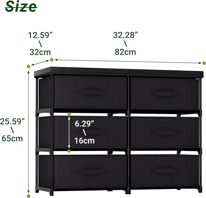 GcdPai Dresser with 6 Fabric Drawer Leather Desktop Sturdy Metal Plastic Support Tube Cube Storage Cabinet for Bedroom Organization Dorm Front Hall Entryway