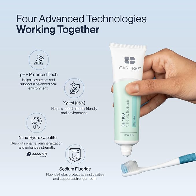 CariFree Gel 1100 (Mint) Anti-Cavity Fluoride Toothpaste with Nano Hydroxyapatite, Cavity Prevention and Enamel Protection, Dentist Recommended for Kids and Adults, 2.40 oz. | Anti-cavity pH neutralizing gel; enamel protection & remineralization; denti...