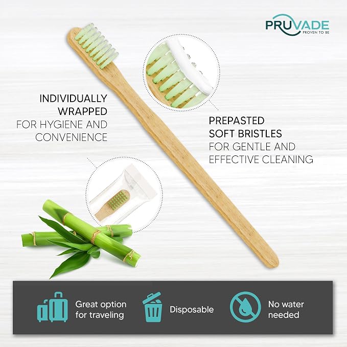 144 Pack Disposable Bamboo Toothbrushes with Toothpaste | Prepasted Toothbrushes Individually Wrapped - Single Use Waterless Tooth Brush with Soft Bristles for Work, Camping, Travel