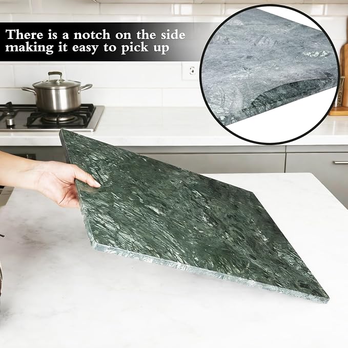 Marble Cutting Board for Kitchen 20×16 Inch green | Natural stone, 0.59" thick, non-slip feet, stay cool for dough/butter, ideal for pastry, cheese, charcuterie, pizza, bread