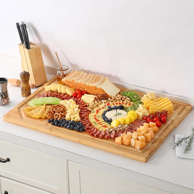 30 x 20 Extra Large Bamboo Cutting Board for Kitchen, Cutting Board Stove Top Cover, Butcher Block Chopping Board with Handle and Juice Groove, Large Charcuterie Board Over the Sink