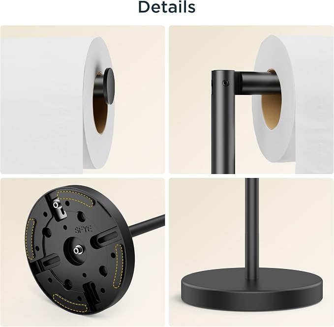 FORIOUS Toilet Paper Holder Stand, Modern Freestanding Tissue Roll Holder for Bathroom, Durable SUS 304 Stainless Steel and Weighted Base Toilet Paper Stand, Storage for 4 Rolls, Matte Black