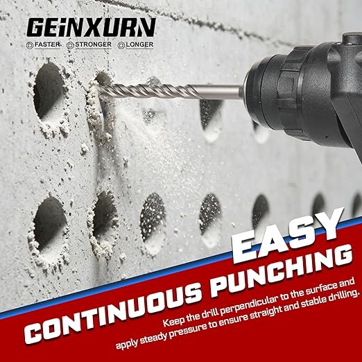 GEINXURN 15 PCS 5/16" x 6" Double Thread Rotary Hammer Drill Bits, Masonry Drill Bits Tool Set Carbide Tipped, Drilling in Brick, Stone and Concrete, Cement Walls