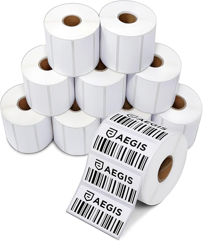 Aegis Adhesives - 2.5" X 1" Direct Thermal Labels (15600 Count, 12 Rolls) - FNSKU Labels, Barcode Stickers, Inventory Identification - Compatible with Zebra and Rollo Printers