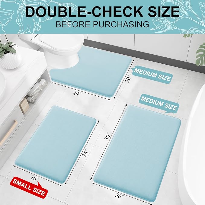 Smiry Memory Foam Toilet Rugs U-Shaped 24x20, Extra Soft Absorbent Non-Slip Contour Bathroom Rugs, Machine Washable Bath Mats for Toilet, Sky Blue