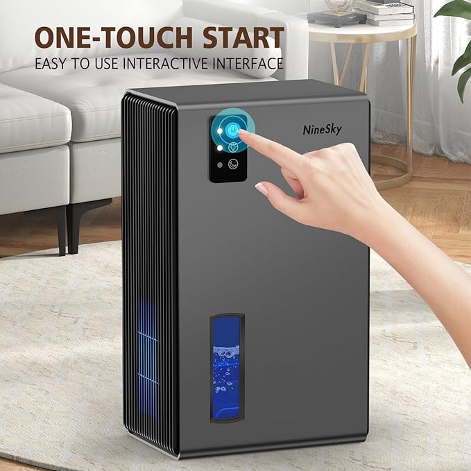 NineSky Dehumidifier, 1000 sq.ft Dehumidifiers for Home with 95oz Large Water Tank,Quiet Dehumidifier with 7-Color Ambient Light & Auto Shut Off, Dehumidifier for Basement, Bedroom, Bathroom (Grey)