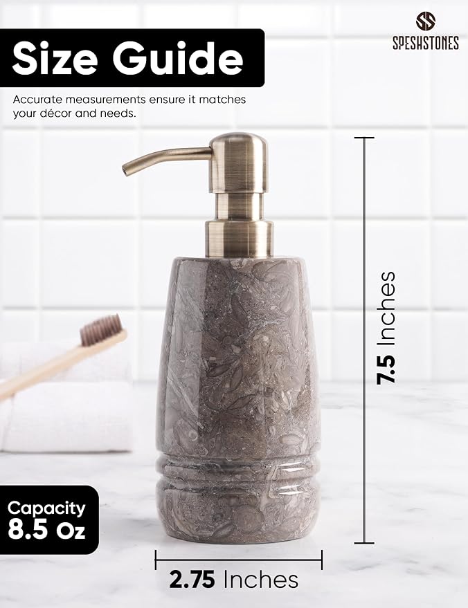 Marble Soap Dispenser 7.5'' Dish Soap Dispenser with Stainless Steel Pump, Refillable Liquid Hand Soap Dispenser with 8.5 Oz Capacity for Kitchen Sink and Bathroom Countertop