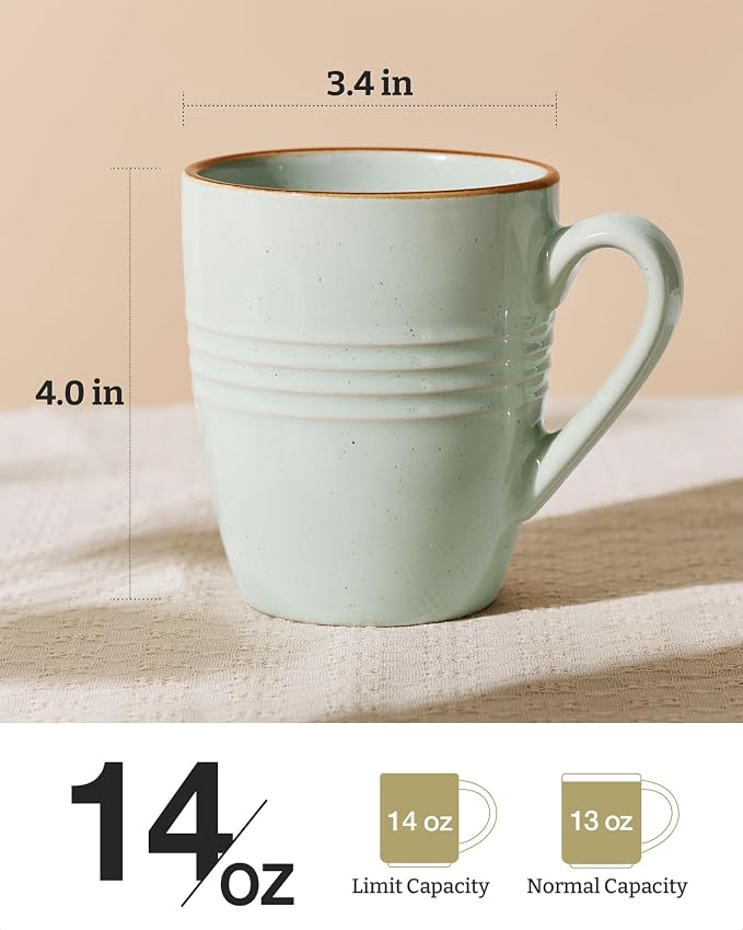 famiware Jupiter Coffee Mugs Set of 4, 14 OZ Coffee Mug, Microwave and Dishwasher Safe, Coffee Cups with Handle for Coffee, Tea, Cocoa, Milk, Light Green (Pack of 2)