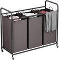 LINZINAR 3-Bag Laundry Sorter,Laundry Hamper Cart with Heavy Duty Rolling Lockable Wheels and Removable Bags (Brown) | Laundry Room Organization with Heavy Duty Rolling Lockable Wheels and Removable Bag, Bedroom Laundry Cart for Clothes Storage