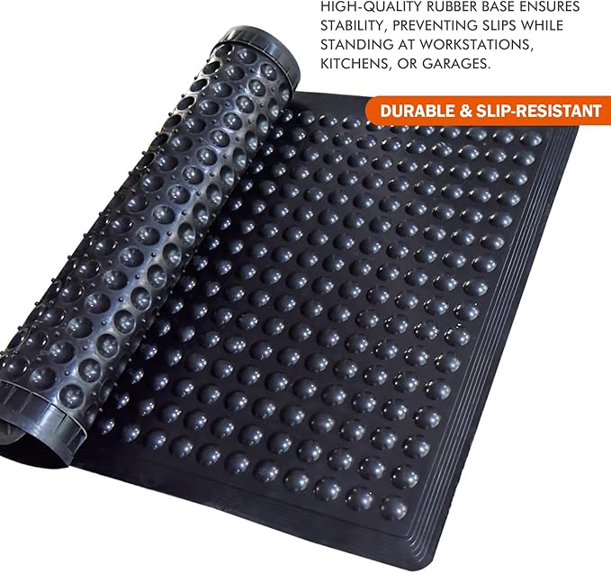 2Pack 36"x60" Black Rubber Bubble Anti-Fatigue Workplace Mat, Non-Slip Comfort Standing Floor Mat – Indoor, Outdoor, Garage, Workshop, Kitchen
