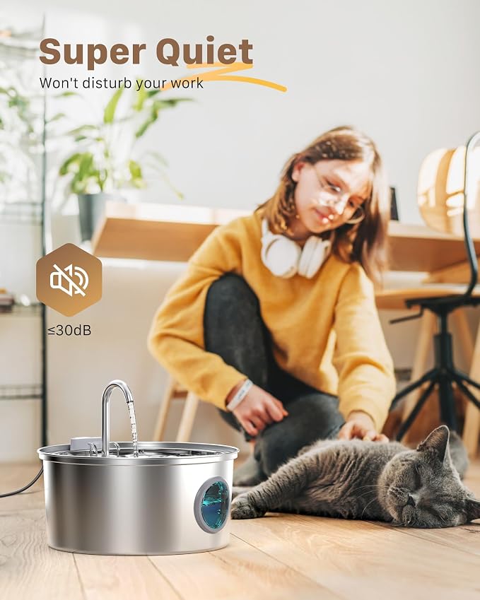 Cat Fountains for Drinking Stainless Steel: 108oz/3.2L Cat Water Fountain with 6 Filters + 3 Sponges - Running Pet Water Fountain Filtered - GIOTOHUN Faucet Like Pet Water Fountains for Cats Indoor