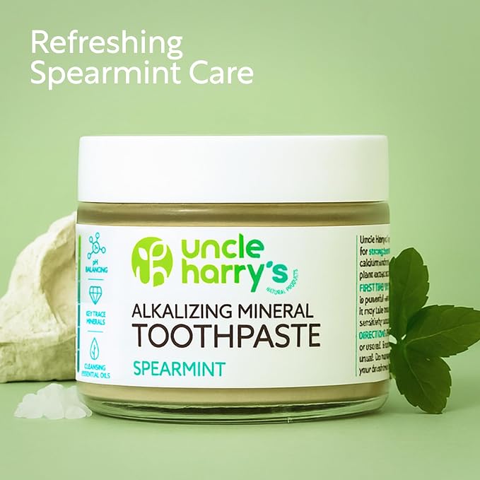 Uncle Harry's Spearmint Remineralizing Toothpaste | Natural Whitening Tooth Paste Freshens Breath & Promotes Enamel | Vegan Fluoride Free Toothpaste