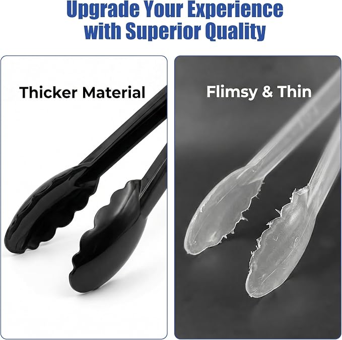 20 PCS Plastic Serving Tongs, Black Disposable Kitchen Salad Tongs | 9 Inch Disposable Serving Utensils Set, Perfect for Kitchen Buffets, BBQ Events Catering