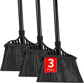 Tiumso 3-Pack Heavy Duty Broom, Commercial Broom with 55" Long Handle Outdoor Indoor, Industrial Brooms for Sweeping Garage Concrete Courtyard Patio Home Kitchen Office - All Black