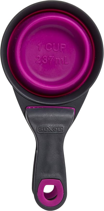 Dexas Popware for Pets Collapsible Klip Scoop, 3-in-1 Pet Food Scoop, Measuring Cup and Bag Clip, 1 Cup Capacity, Fuchsia
