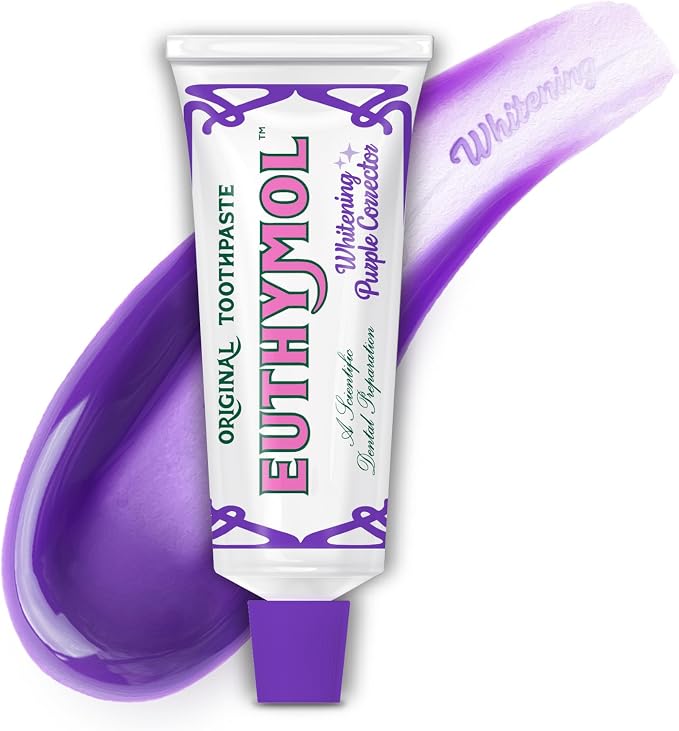 EUTHYMOL Purple Whitening Toothpaste, Instant Brightening | 3.7 fl oz | Whitening Toothpaste for Yellow & Sensitive Teeth, Violet ToneUp, 24H Stain Defense, Long-Lasting Fresh Breath, Aluminum tube