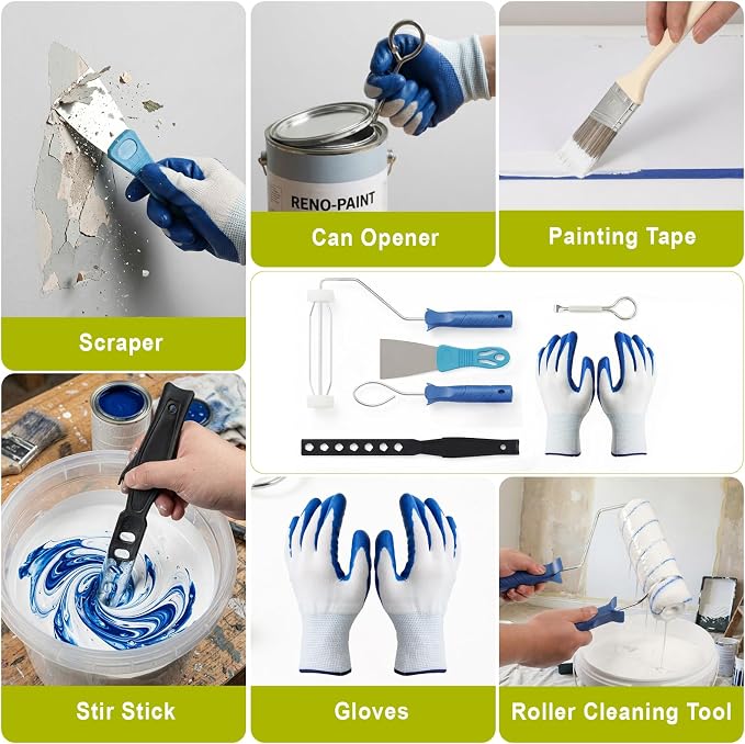 Housolution 33PCS Paint Roller Kit with 2–4 FT Extension Pole, 4 Inch 9 Inch Microfiber Paint Roller, 4 Brushes, Painters Tape, Drop Cloth, Professional Painting Supplies for Walls Ceilings and Home