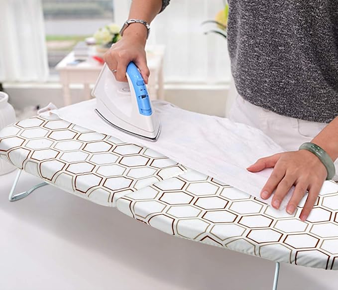 SheeChung Small Ironing Board 30"Lx12"W,Tabletop Iron Board with Mesh Metal | Foldable,Hook for Hanging,Heat Resistant Cover with Padding,Non-Slip Feet,Mini Ironing Board for Dorm Apartment Small Space