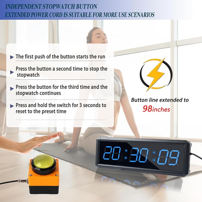 Fitness Timer with Stopwatch Button, Suitable for School/exam/Home Exercise/Gym/Gym SMAHEAT Electronic Fitness Timer (1.5 inch six-bit All-Blue)