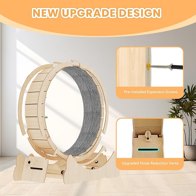 Homegroove XXXL Giant Cat Wheel, 59"/150cm Extra Large Cat Exercise Wheel for Maine Coon & Large Cats - Spinal Alignment Design, Solid Wood Cat Treadmill with Safety Lock & Anti-Pinch Gap