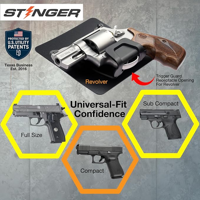 Stinger Magnetic Gun Mount Rack w/Trigger Guard Protection, Gun Holder Conceal in Car, Truck, Vehicle, Desks, Safes, Walls, Gun Magnet for Handgun Rifle Shotgun Pistol Revolver