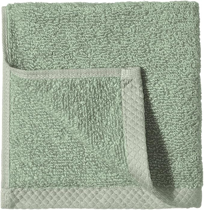 Amazon Basics Cotton Washcloths, Lightweight Quick-Dry, Comfy and Soft, 12" x 12", Seafoam Green, 12-Pack