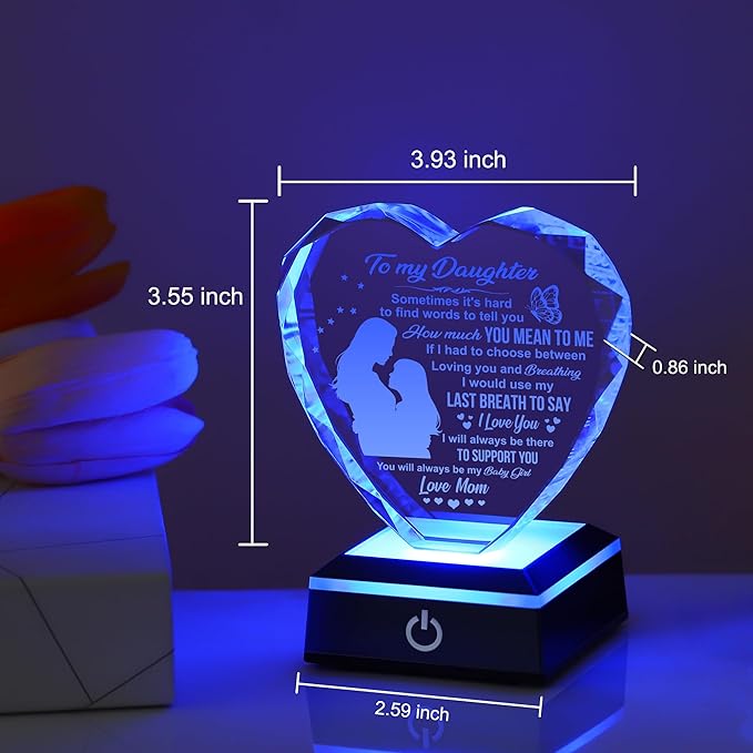 ZHSHWAT Birthday Gifts for Daughter K9 Crystal Heart with Color-Changing Base - Lifetime Keepsake Gift for Daughter from Mom, Perfect for Birthday Mothers Day, Elegant Gift Box