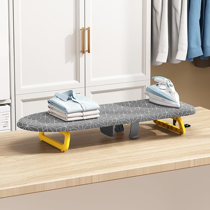 Foldable Small Ironing Board Tabletop, Mini Iron Board Small, Table top mini Ironing Boards Small with Cover pad, Compact Portable Iron and Ironing Boards for Travel,12 * 32 Pure Gray (with Holder)
