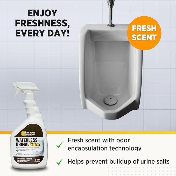 Instant Power Professional Waterless Urinal Cleaner – Removes Hard Water Deposits and Other Stains, Prevents Drain Buildup, Ready to Use, 32 Oz