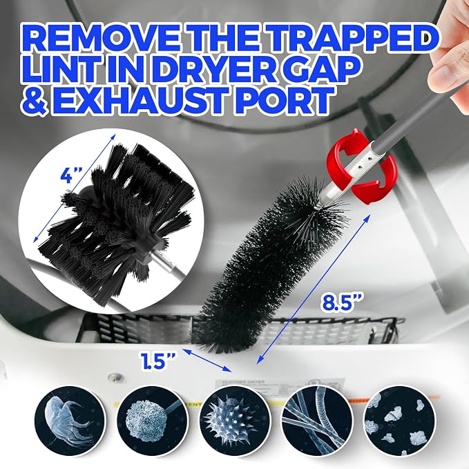 Holikme Dryer Vent Cleaner Kit - 30Ft Fireplace Chimney Brushes Flexible | Dryer Vent Cleaner Brush with Drill Attachment, Removes Years of Lint Buildup, Faster Drying & Fire Safety, Gray