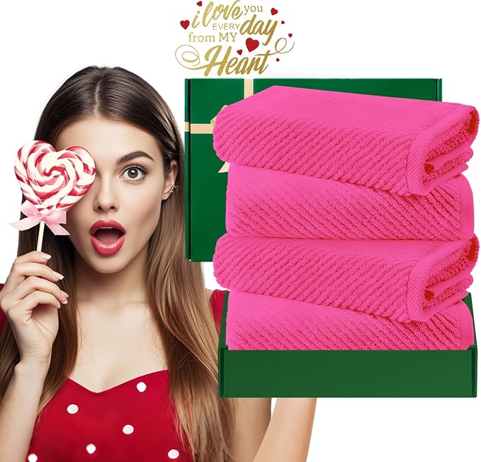 VOOVA & MOVAS Hot PinkHand Towels 4PC, 100% Cotton, 18x28 in | Quick Dry, Thick, Soft, Absorption, Luxury Hand Towels For Showering, Bathroom Decor