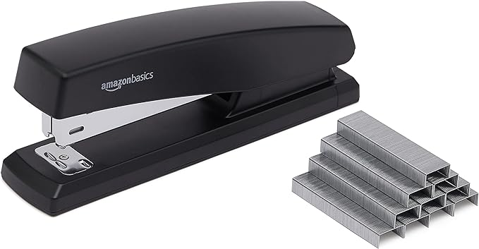 Amazon Basics Desktop Office Stapler, Lightweight, 25 Sheet Capacity, Non-Slip, Black, 3-Pack with 1000 Staples