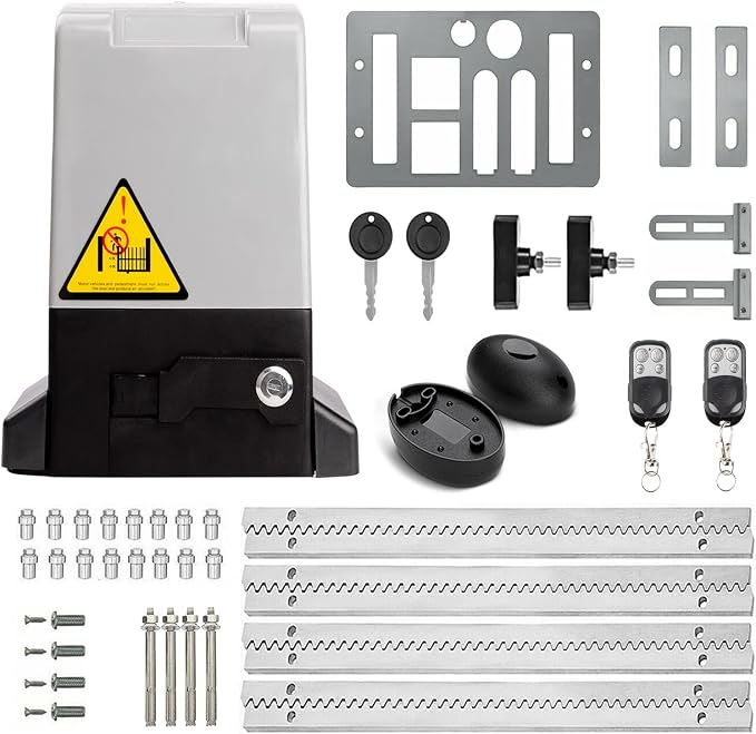 Blütezeit 2700lb Rack Drive Sliding Gate Opener, 550W Automatic Slide Gate Motor with IR Sensor & Remote Complete Kit, 3/4HP Electric Rolling Driveway Gate Operator for Gates up to 40ft