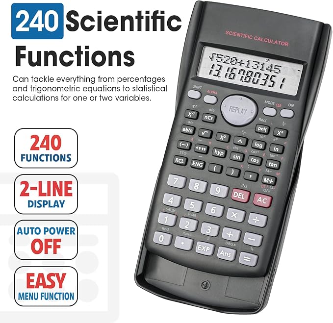 2 Pack Scientific Calculators, 2-Line Large Screen Display 240 Functions Scientific Calculators for Students, Math Algebra Fraction Calculator for High School College School