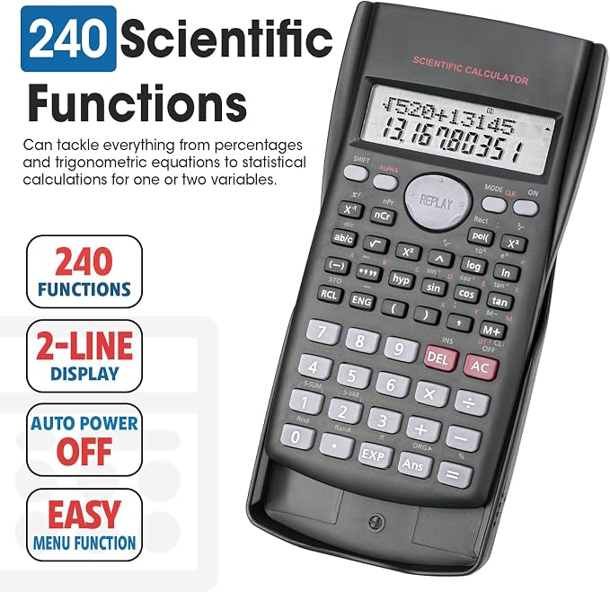 24 Pack Scientific Calculators Bulk, 2-Line Large Screen Display 240 Functions Scientific Calculators for Students, Math Algebra Fraction Calculator for High School College School