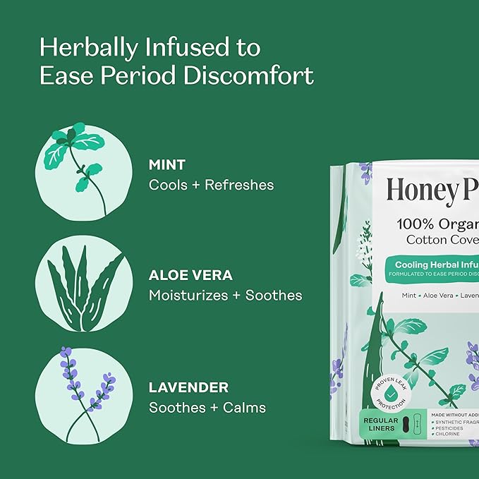 Honey Pot - Herbal Everyday Panty Liners for Women - Infused w/Essential Oils for Cooling Effect & Organic Cotton Cover – Medium Pack -Feminine Care - 50 ct