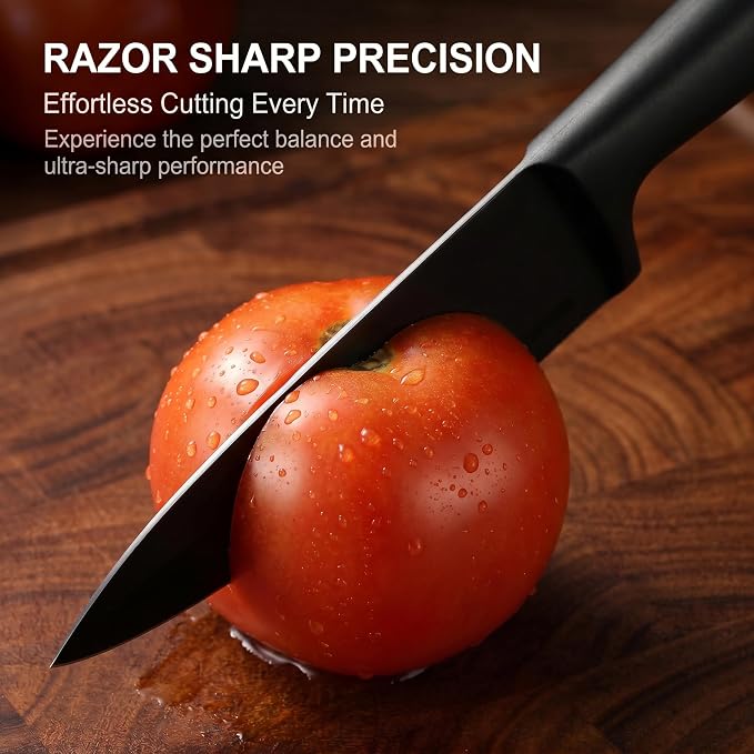 McCook® Premium Black Knife Sets,German Stainless Steel Kitchen Knives Block Set with Built-in Sharpener, 20-Piece Razor-Sharp Kitchen Knives with Ergonomic Handles, Elegant Box for Gift, Black | German Forged Stainless Steel,20 PC,Razor Sharp, Anti-Ru...
