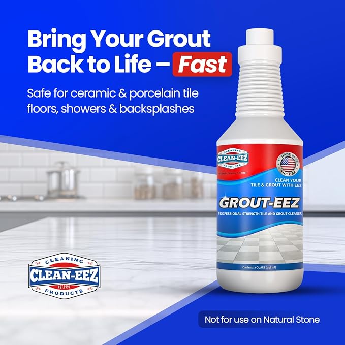 Clean-eez Grout Cleaner 2 Pack with Stand-Up Brush Attachment - Stain Remover Heavy-Duty Scrubber - Bathroom Shower Ceramic Porcelain Tile & Grout Only - Easy Control Flip Top Cap - 32 oz.