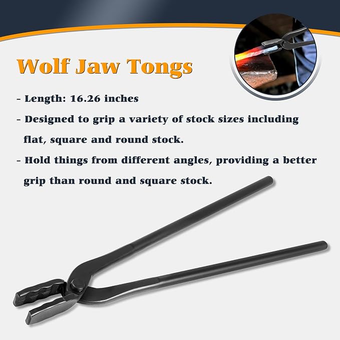 Blacksmith Tongs - V-Bit, Blade, Flat, Wolf Jaw Forge Tong (4PCS) | Assembled Steel Knife Making Tong Set for Blacksmithing Bladesmith Bladesmithing