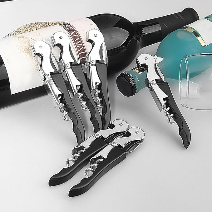 RECUTMS Corkscrew 24 Packs Wine Opener Wine Keys Bulk Stainless Steel Fold Beer or Bottle Opener Serrated Foil Cutter, Perfect for Bars Restaurants Family Company Party(Black)