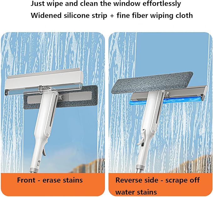 Spray Window Cleaning Squeegee Kit with Sewage Collector and 3 Pads, 4 in 1 Window Washer Squeegee Kit with Extension Pole Window Cleaner Tool for Indoor/Outdoor Windows,Car Glass