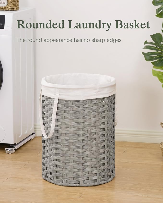 SETVSON Laundry Hamper Laundry Basket Round 19.0 Gal (72 L) Handwoven Rattan Hamper, Large Wicker Laundry Hamper with Removable Laundry Bag Handles 2 Mesh Bags for Bathroom Living Room Gray (No Lid)