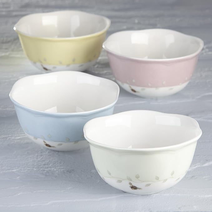 Lenox Butterfly Meadow Colors Porcelain 4-Piece Dessert Bowl Set, 8oz | Dishwasher safe | plates and bowls sets for kitchen and dining | 4.75 inch diameter | 8oz, gift for women