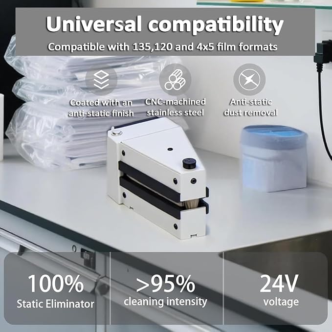 Anti-Static Dust Collector, Electrostatic Film Cleaner with Brush Module for Efficient Film Cleaning and Easy Maintenance (Black)