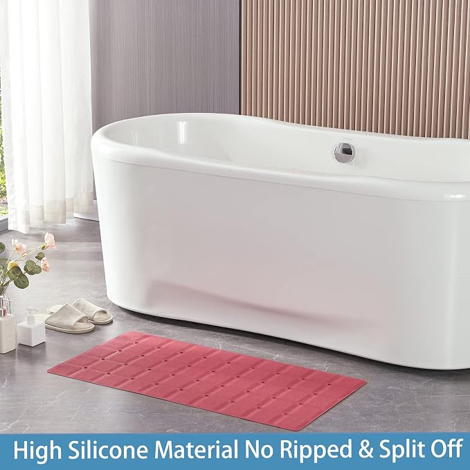 Webos Foldable Silicone Bathtub Mat: Jumbo Size Heavy Duty Safety Bath Mat for Tub Without Suction Cups Non Slip Bath & Shower Mat for Textured, Reglazed, Refinished Tub (Crimson Red, 35.8 x 17.7)
