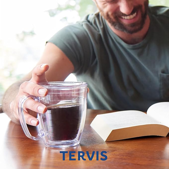 Tervis Clear & Colorful Tabletop Made in USA Double Walled Insulated Tumbler Travel Cup Keeps Drinks Cold & Hot, 16oz Mug, Pink Sand | Made in USA, Double-wall Insulated, Coffee & Matcha Stays Hot, Shatterproof, BPA-Free, Dishwasher Safe, Gifts under $25