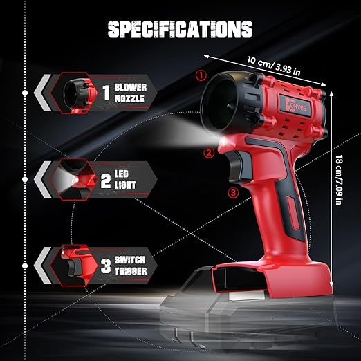 ohyes Air Duster 380W Brushless Motor 100,000RPM Compatible with Milwaukee 18V Battery Variable Speed Jet Fan for Jobsite Woodcraft & Workshop Cleaning(Battery not Included)