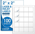 2" X 2" Matte White Printable Labels (100 Sheets, 2000 Stickers) Custom Labels, Logo Stickers, QR Codes for Laser & Inkjet Printers - Spartan Industrial Template S002