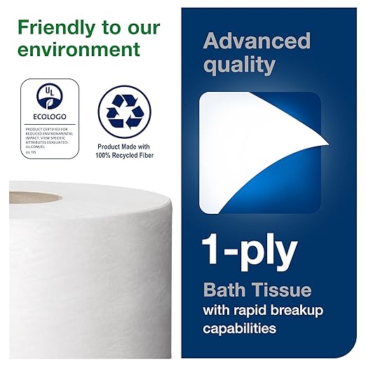 Tork Mini Jumbo Toilet Paper Roll White T2, Advanced, 1-Ply, 12 x 1200', 12013903